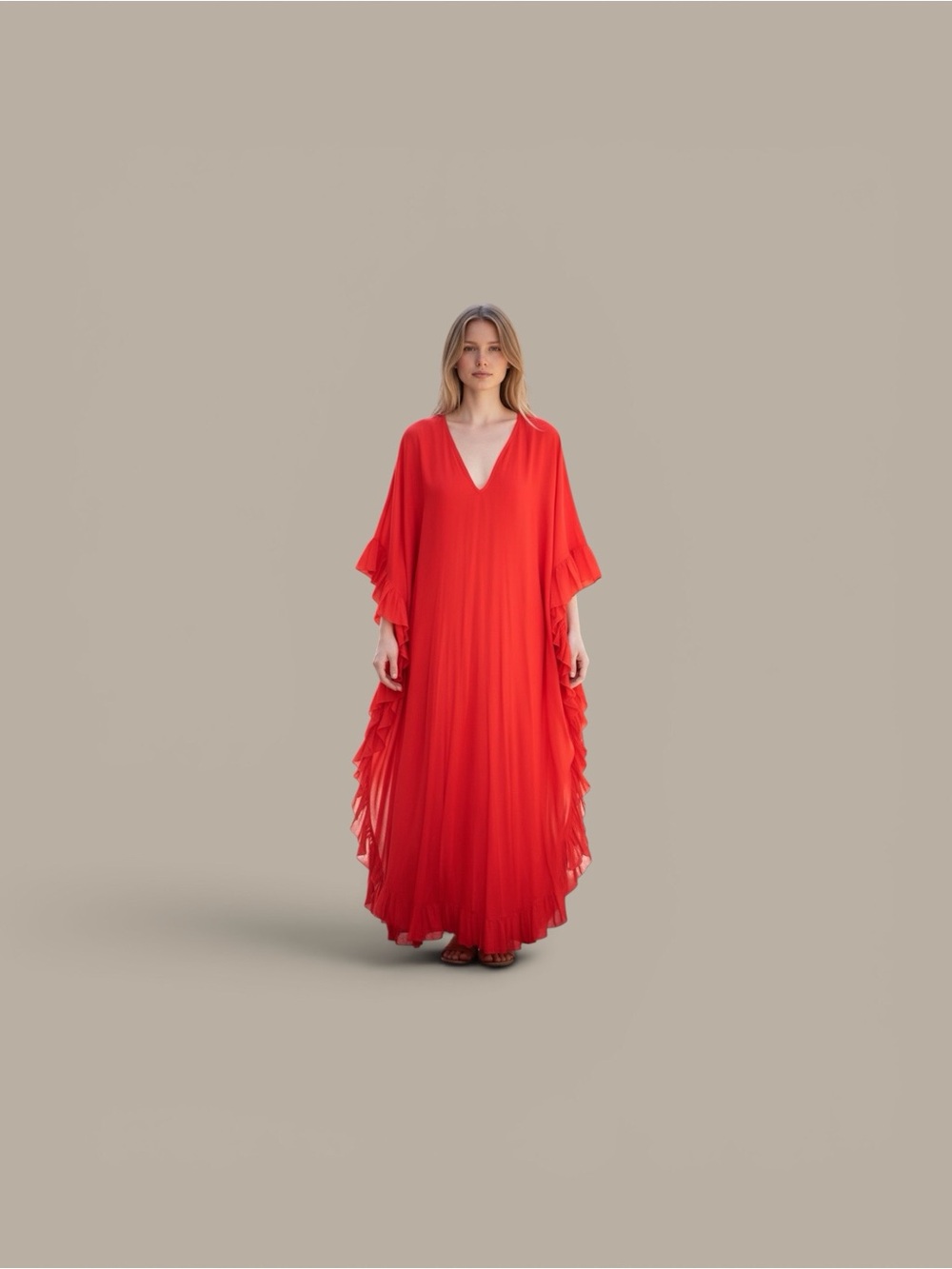 Red V-Neck Ruffled Vintage Swim Coverup